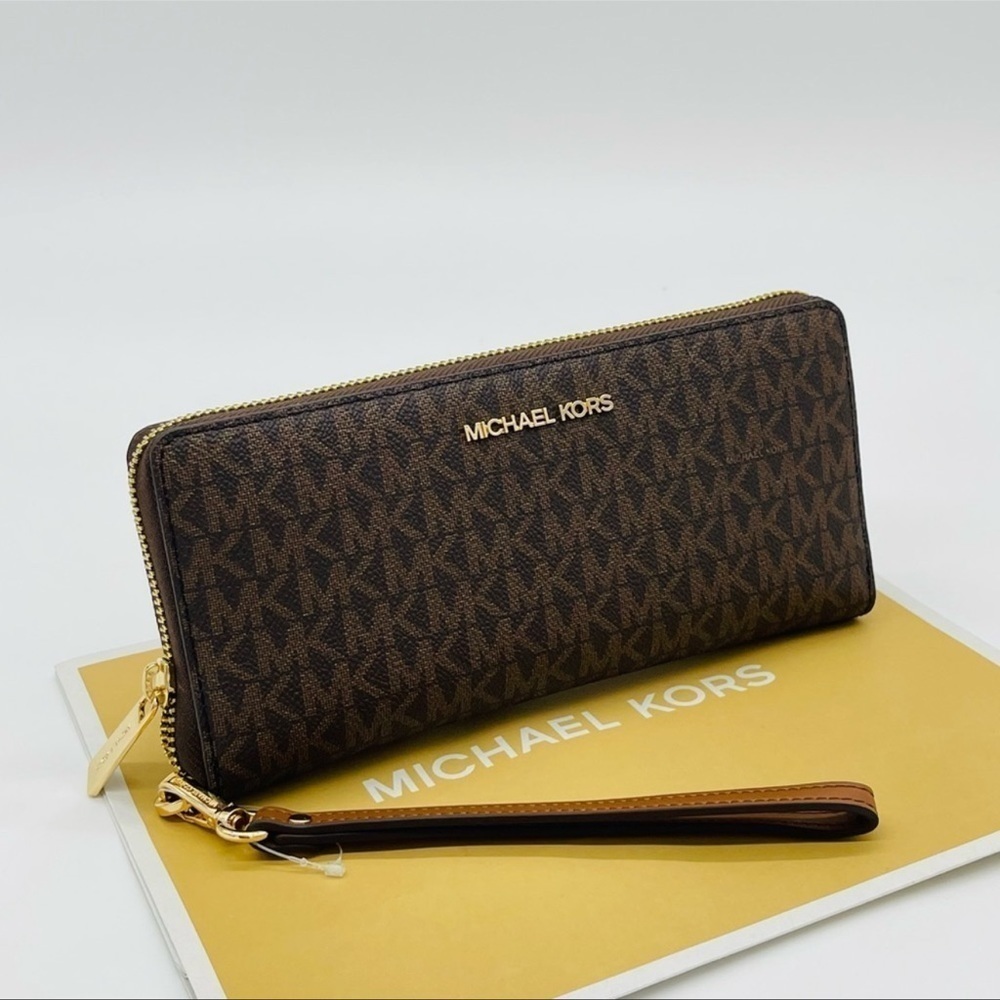 Michael Kors Large Continental Wallet Wristlet Brown/Gold